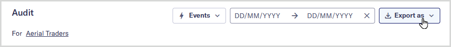 The entity audit header, with mouse hovering over the Export button.