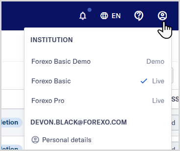 Switch institution from the header bar