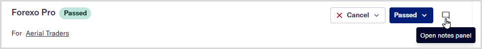 Open_assessment_notes_panel.png Mouse hovering over the Open notes panel icon button in the Assessment page header.