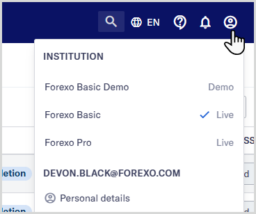 Switch institution from the header bar