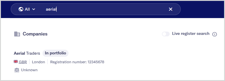 Search_Bar_with_Results.png A search bar with a term entered. Search results display in a drop-down from the search bar.